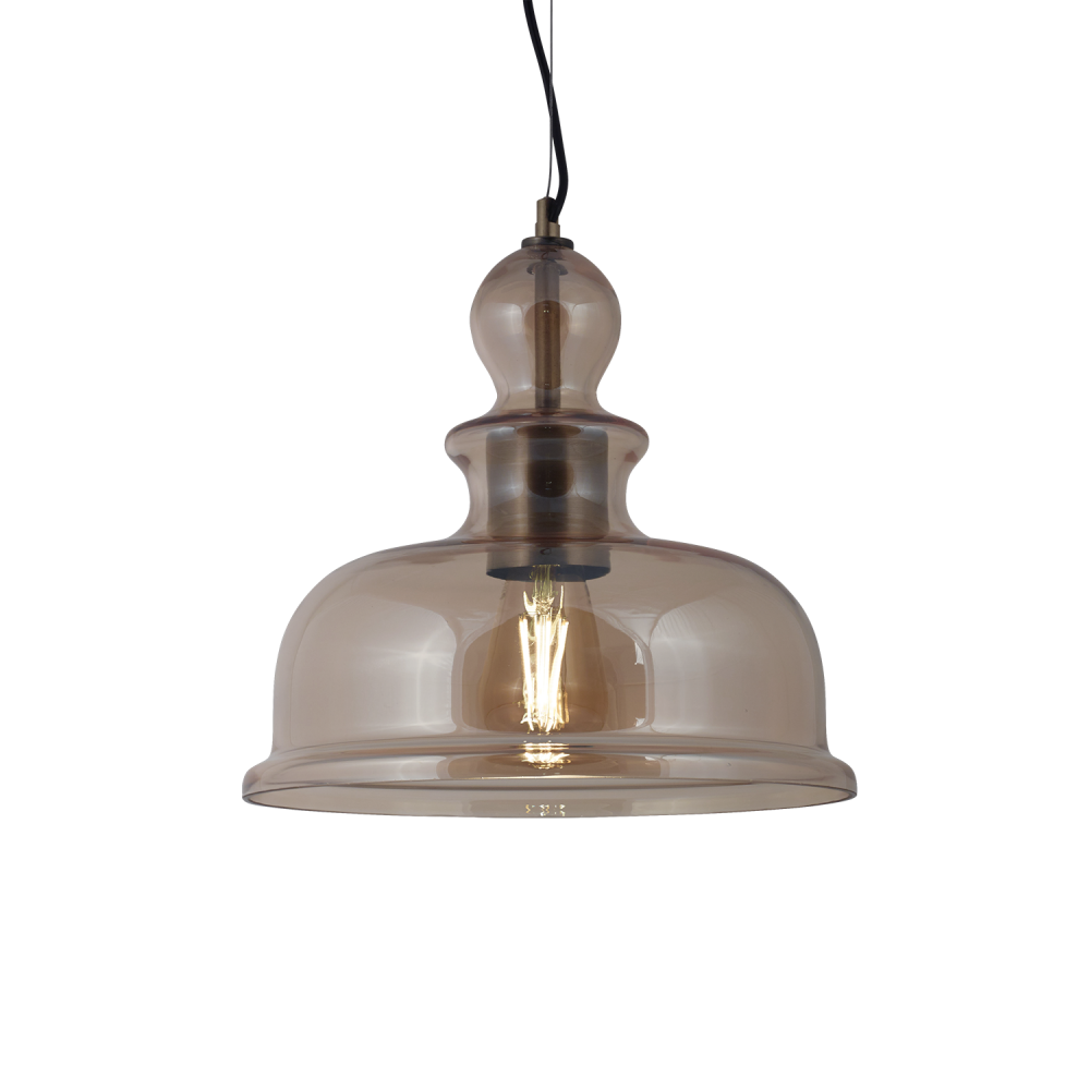 COLGANTE VIDRIO AMBAR VINTAGE C/BRONCE VIEJO E27 30CM